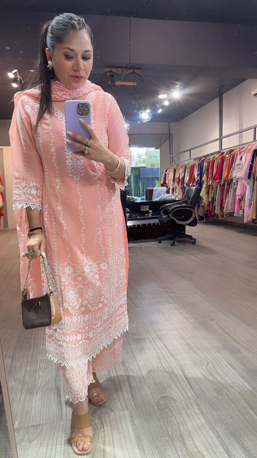 Kabeer peach chikankari Designer Suit