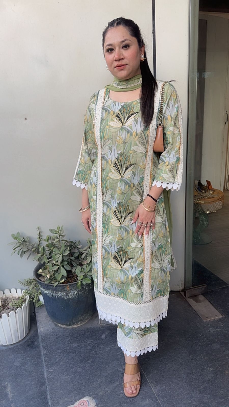 Tittle Green Cotton Designer Suit