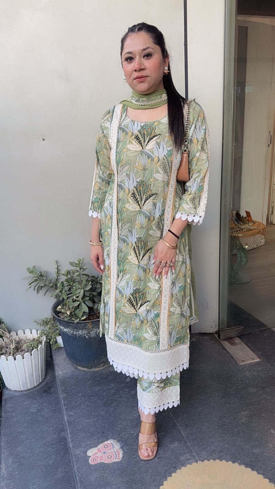 Tittle Green Cotton Designer Suit