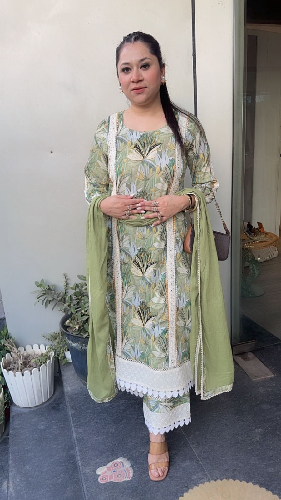Tittle Green Cotton Designer Suit