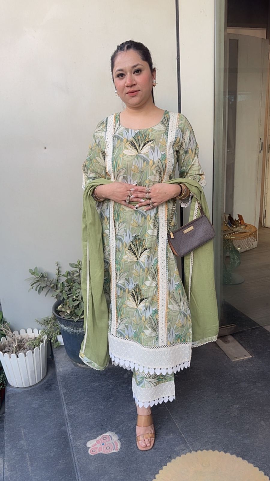 Tittle Green Cotton Designer Suit