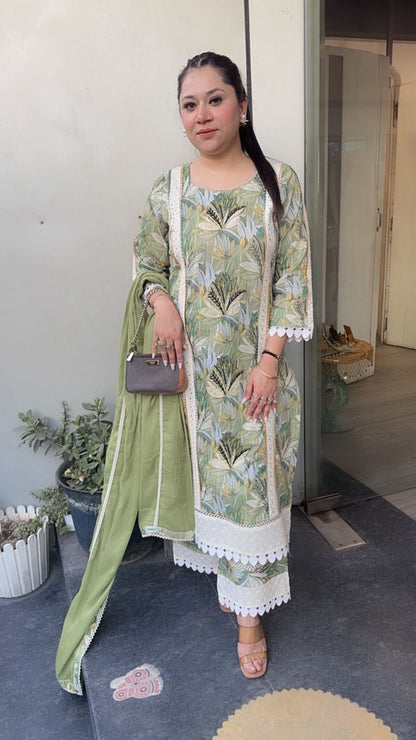 Tittle Green Cotton Designer Suit
