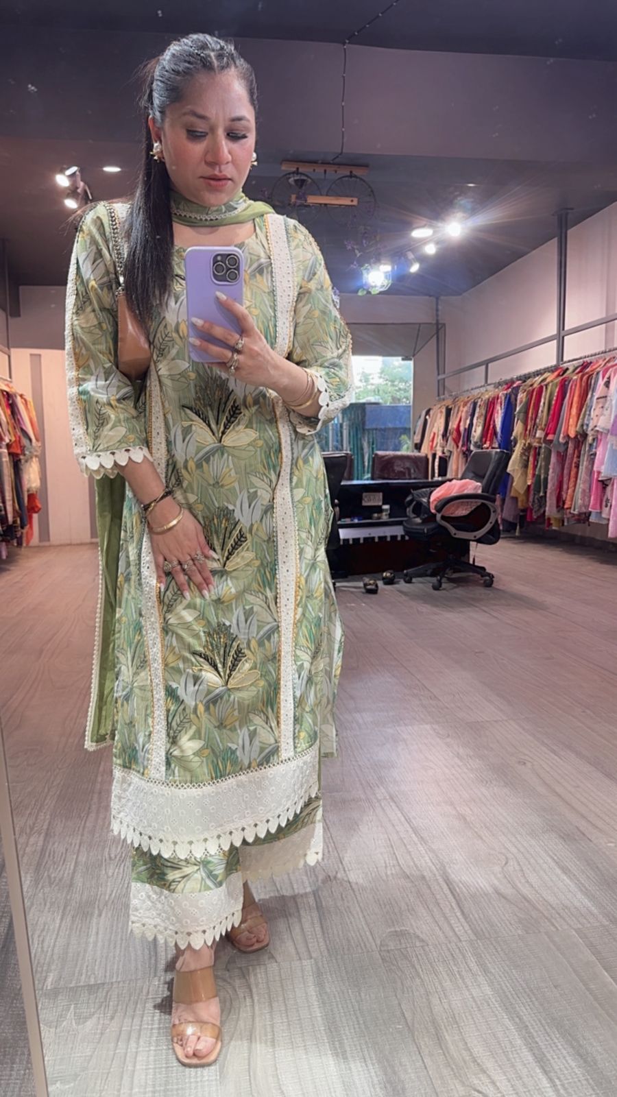 Tittle Green Cotton Designer Suit