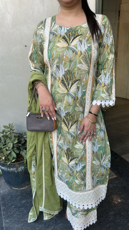 Tittle Green Cotton Designer Suit