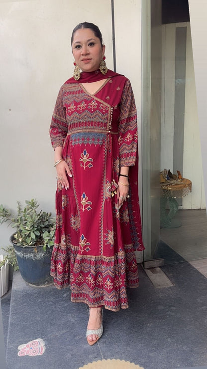 Mirza Mahroon Designer Anarkali Suit