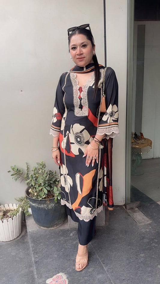 Apricot Digital Designer Cotton Suit