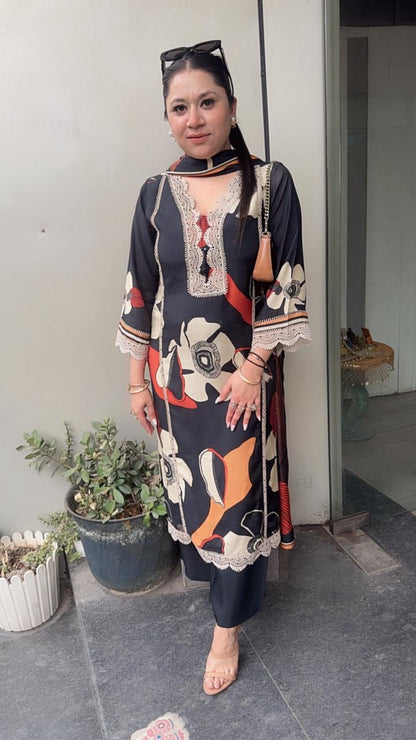 Apricot Digital Designer Cotton Suit