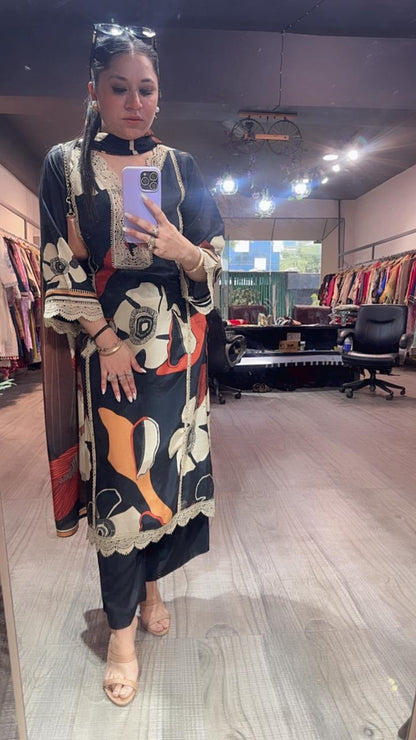 Apricot Digital Designer Cotton Suit