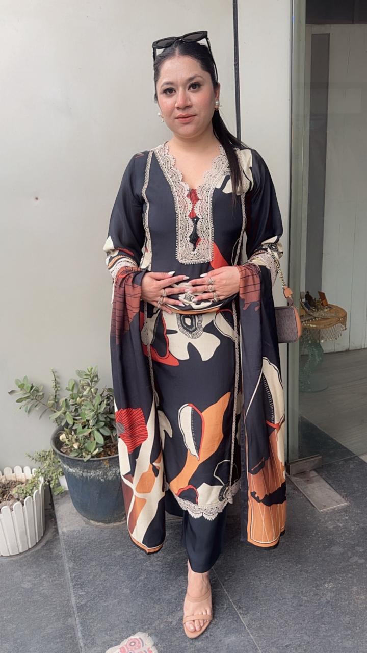 Apricot Digital Designer Cotton Suit
