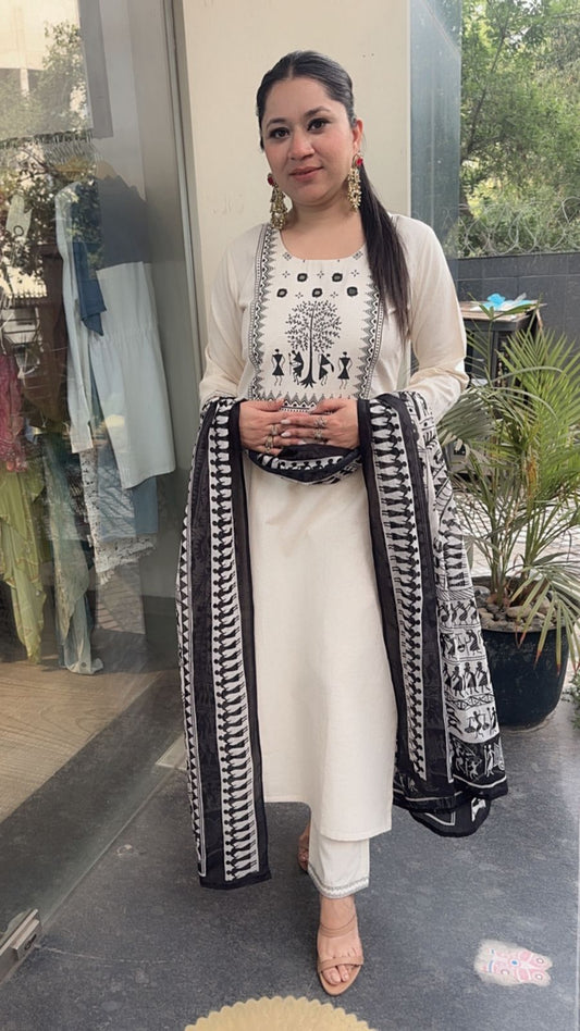 Ekam Ivory Black Digital Dupatta Cotton Suit