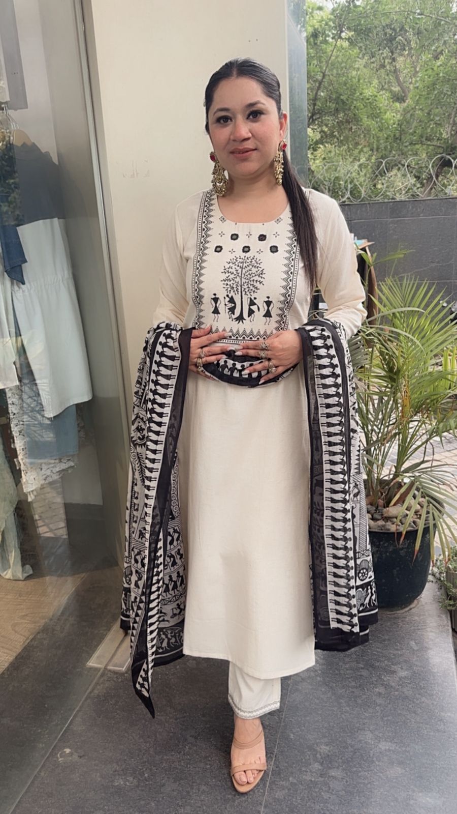 Ekam Ivory Black Digital Dupatta Cotton Suit