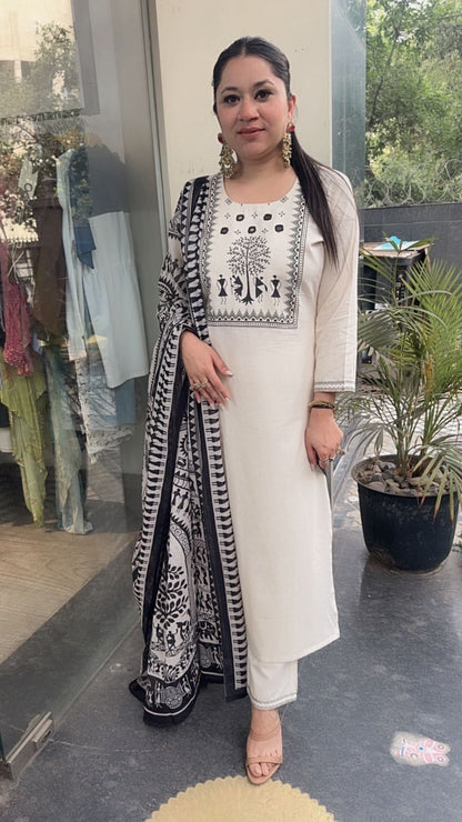 Ekam Ivory Black Digital Dupatta Cotton Suit