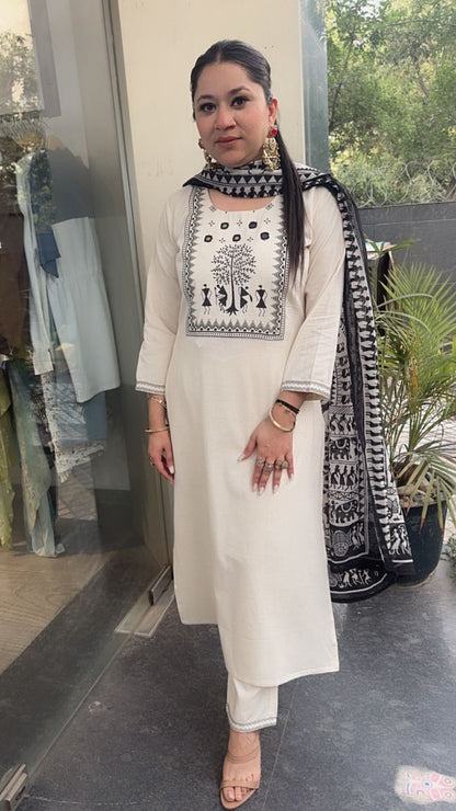 Ekam Ivory Black Digital Dupatta Cotton Suit
