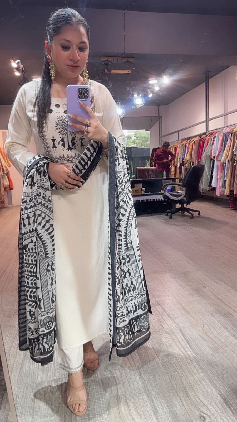 Ekam Ivory Black Digital Dupatta Cotton Suit