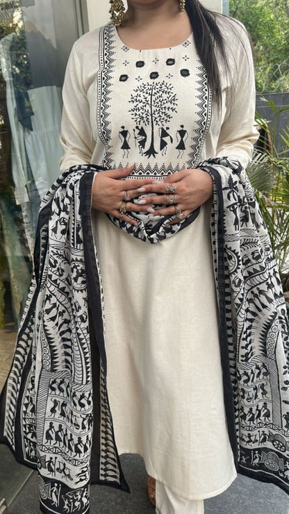 Ekam Ivory Black Digital Dupatta Cotton Suit