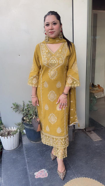 Tadka Mustard Thread work Designer Suit