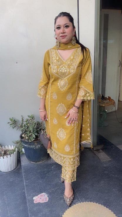 Tadka Mustard Thread work Designer Suit