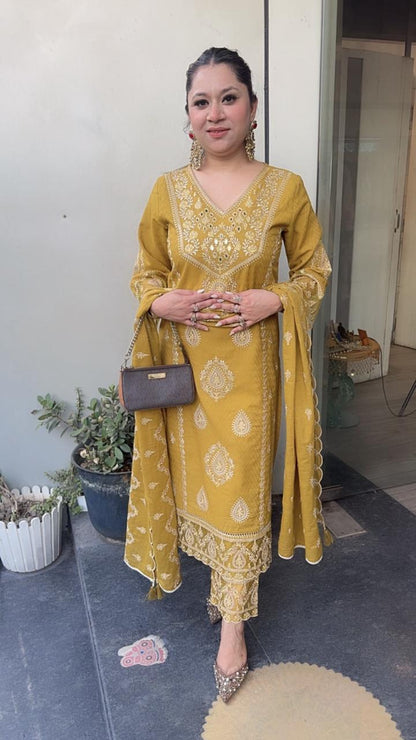 Tadka Mustard Thread work Designer Suit