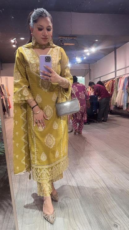 Tadka Mustard Thread work Designer Suit
