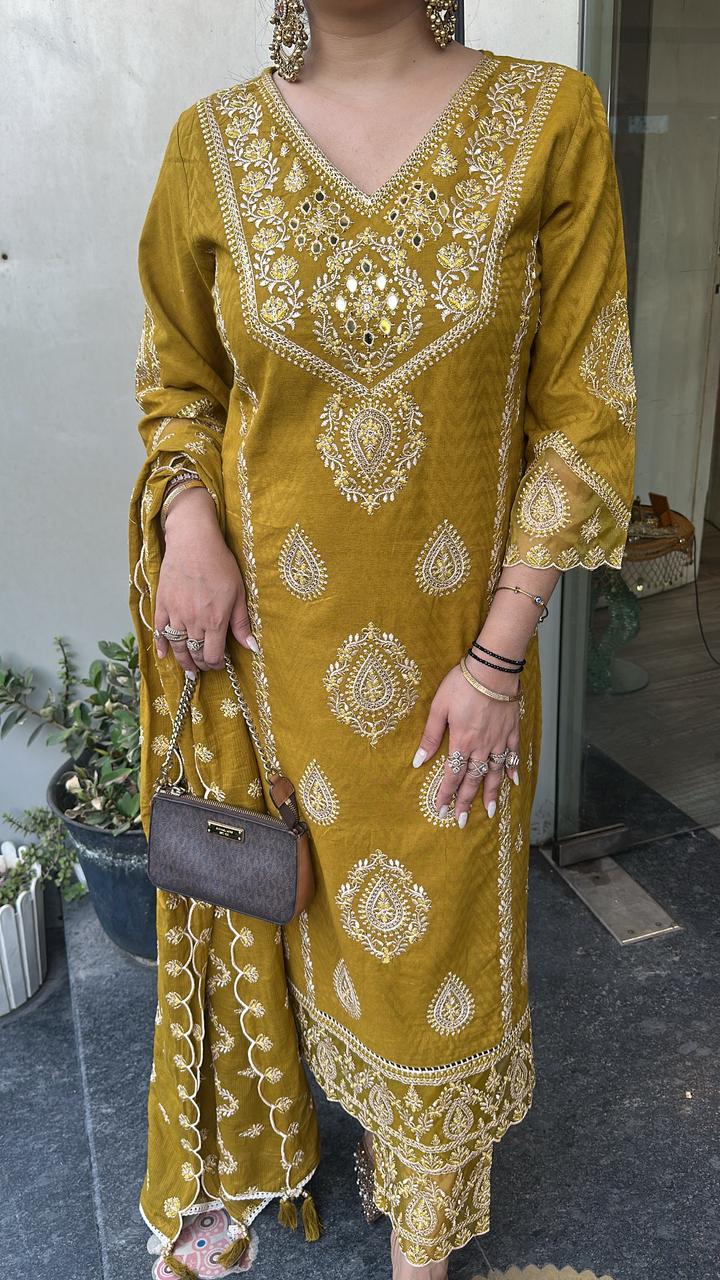 Tadka Mustard Thread work Designer Suit