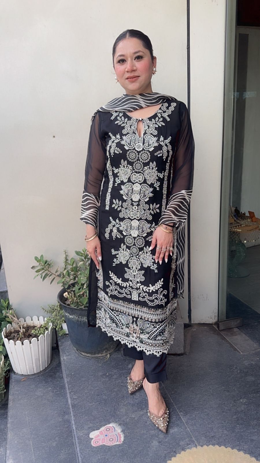 Arabic Black Pakistani Embroidered Designer Suit
