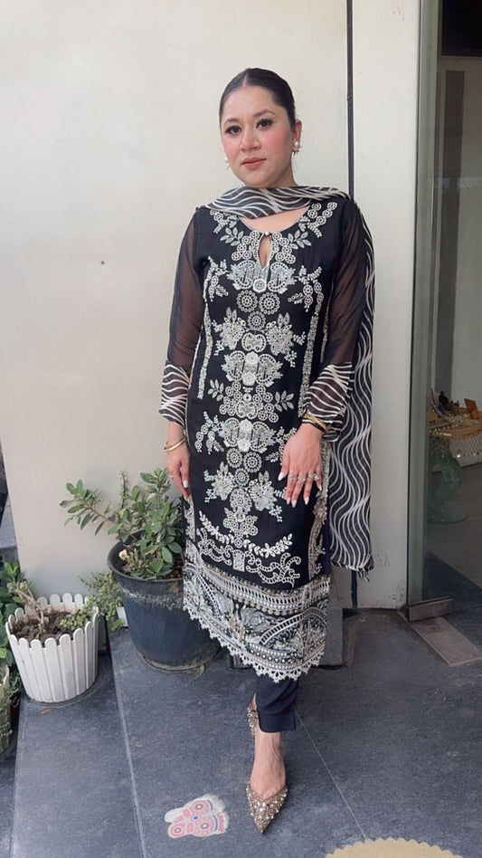Arabic Black Pakistani Embroidered Designer Suit