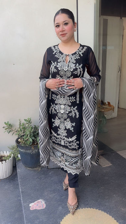Arabic Black Pakistani Embroidered Designer Suit