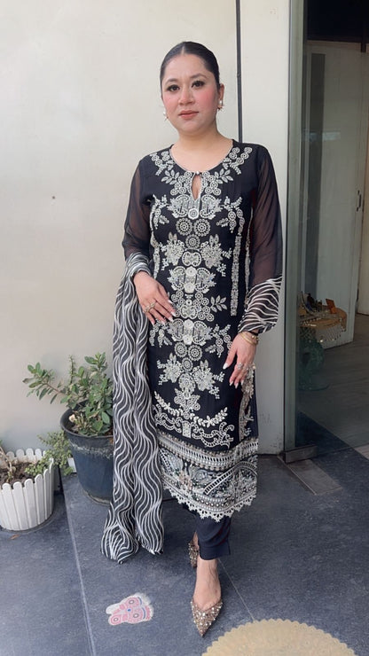 Arabic Black Pakistani Embroidered Designer Suit