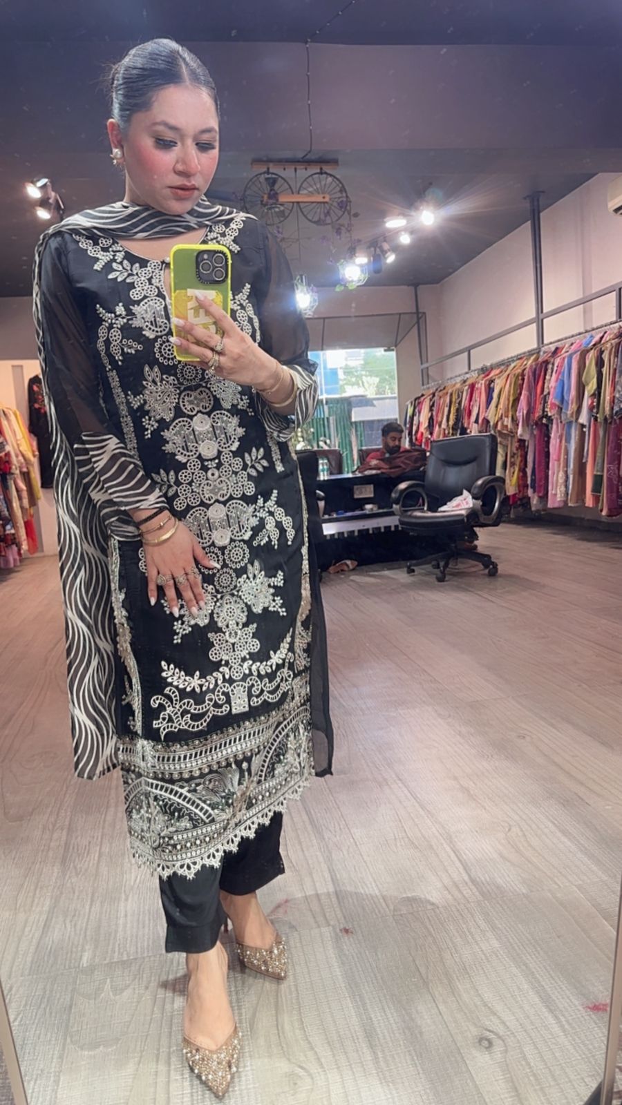 Arabic Black Pakistani Embroidered Designer Suit