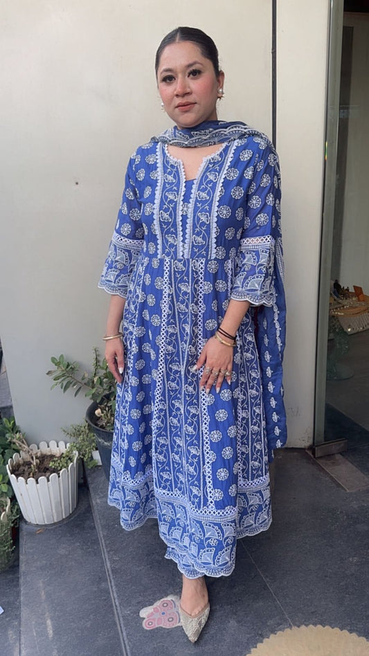 Meher Electric Blue Thread work Designer Suit