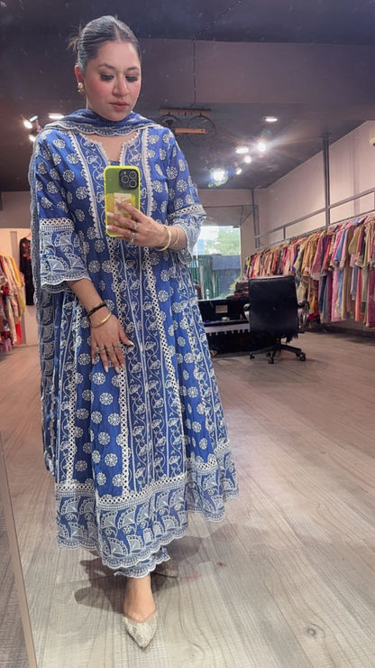 Meher Electric Blue Thread work Designer Suit