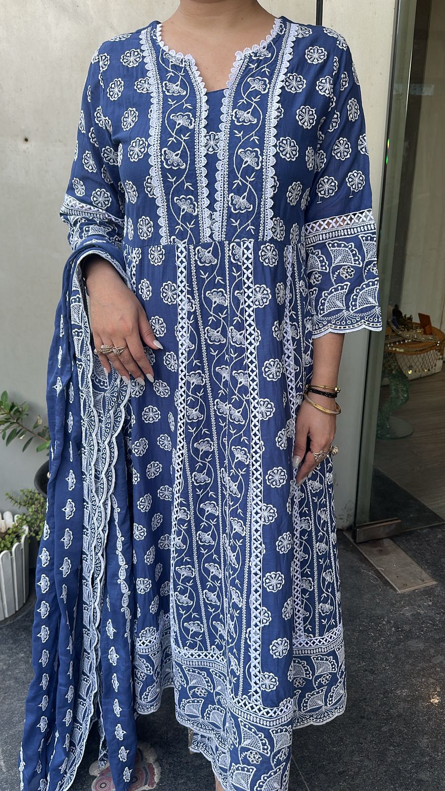 Meher Electric Blue Thread work Designer Suit