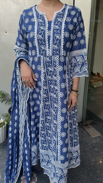 Meher Electric Blue Thread work Designer Suit