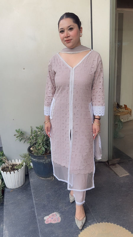 Bakshi Grey chiffle Cotton Designer Suit