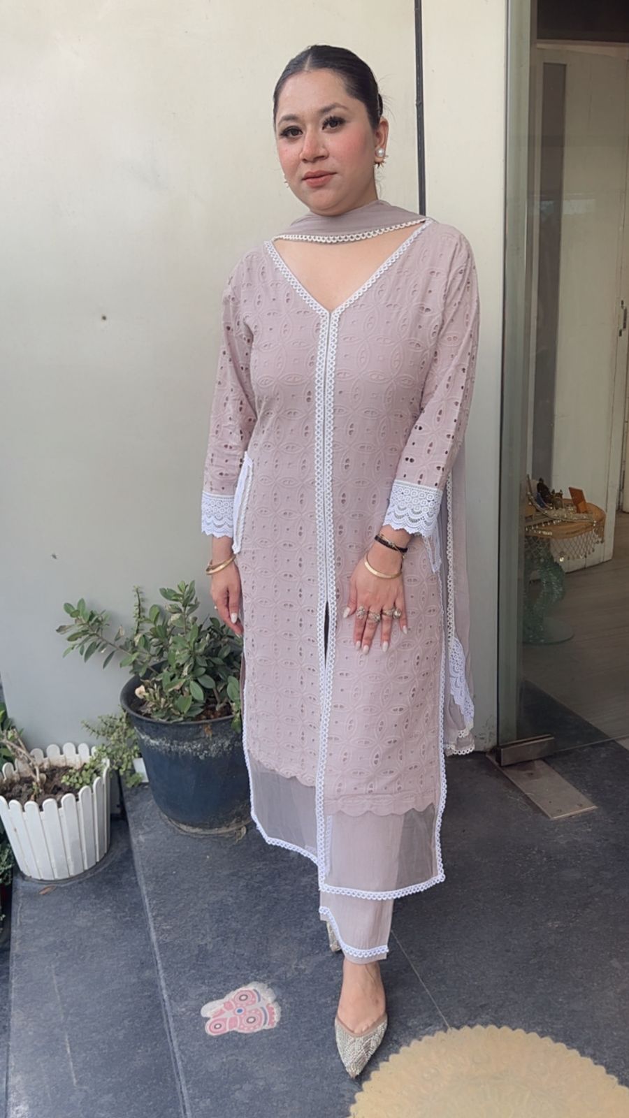 Bakshi Grey chiffle Cotton Designer Suit