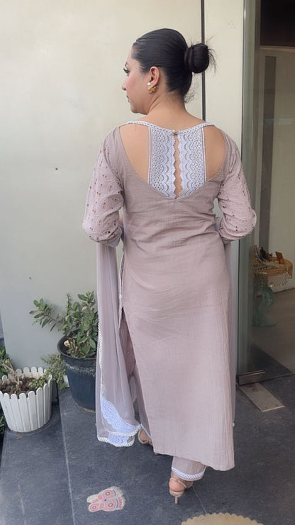 Bakshi Grey chiffle Cotton Designer Suit