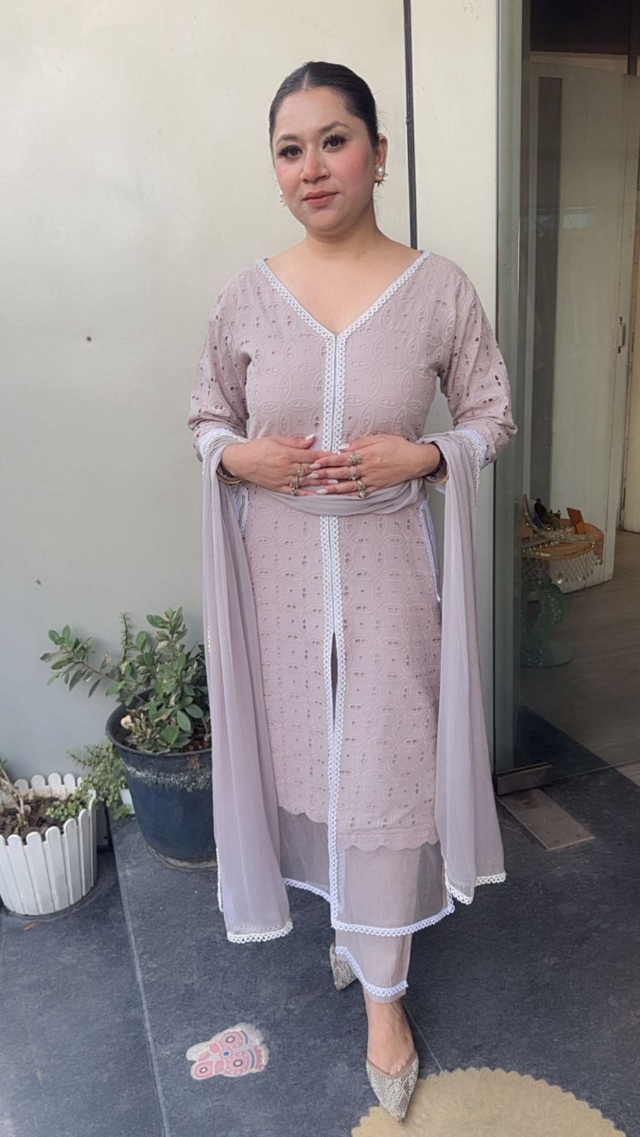 Bakshi Grey chiffle Cotton Designer Suit