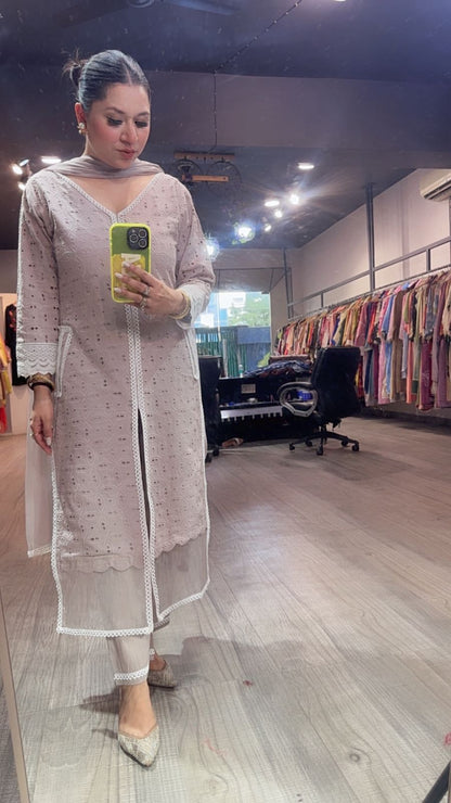 Bakshi Grey chiffle Cotton Designer Suit