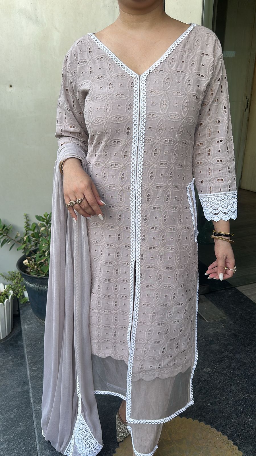 Bakshi Grey chiffle Cotton Designer Suit