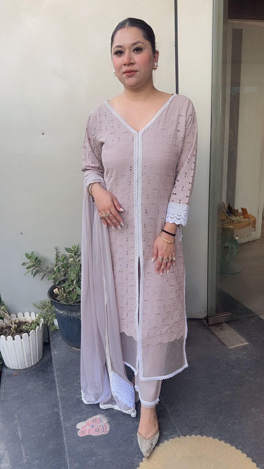 Bakshi Grey chiffle Cotton Designer Suit