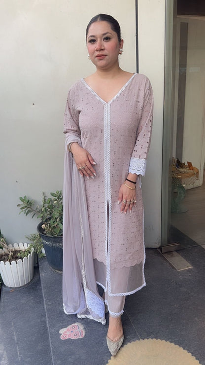 Bakshi Grey chiffle Cotton Designer Suit