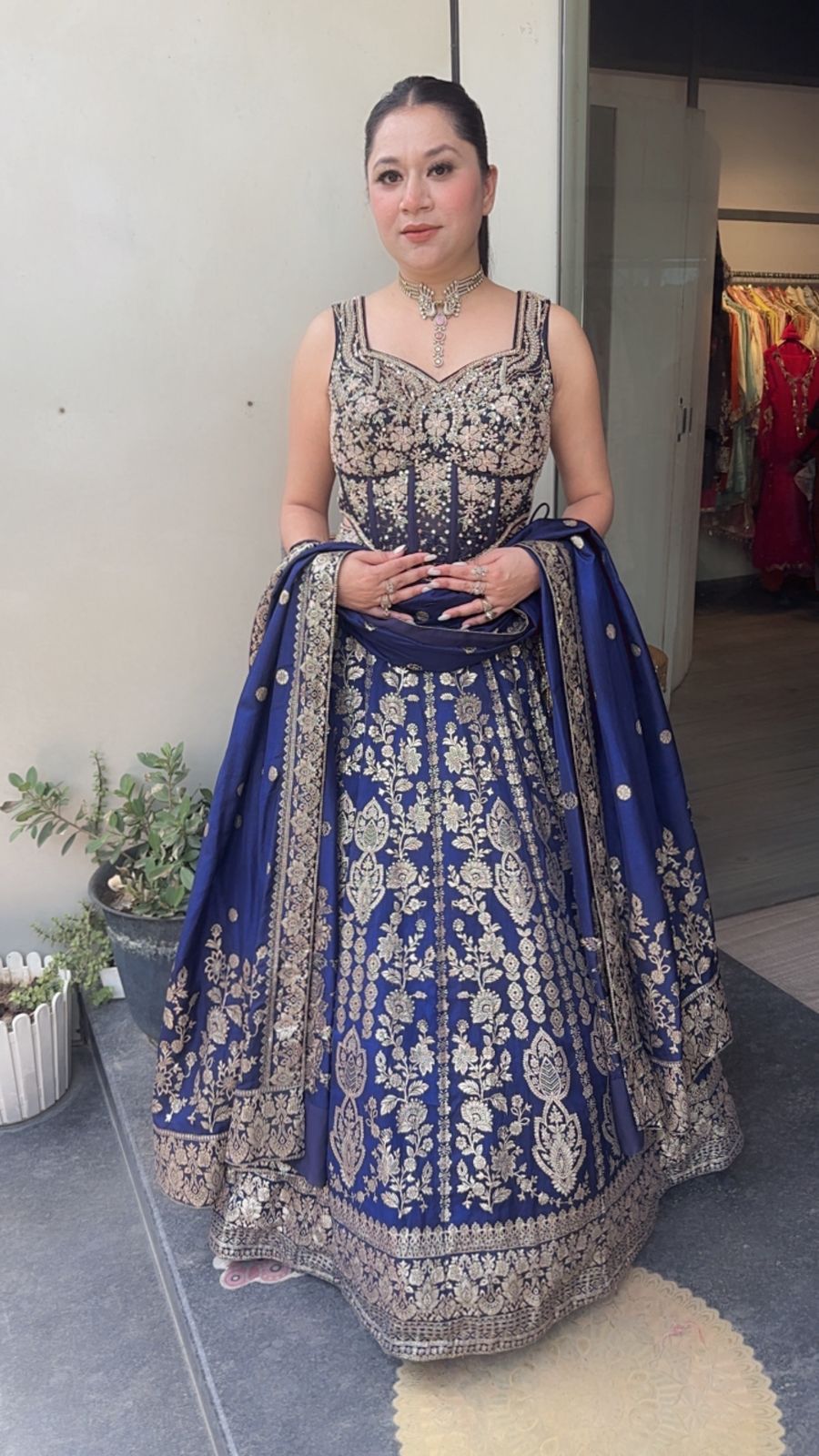 Jodha Navy Blue Banarasi Designer  Lengha