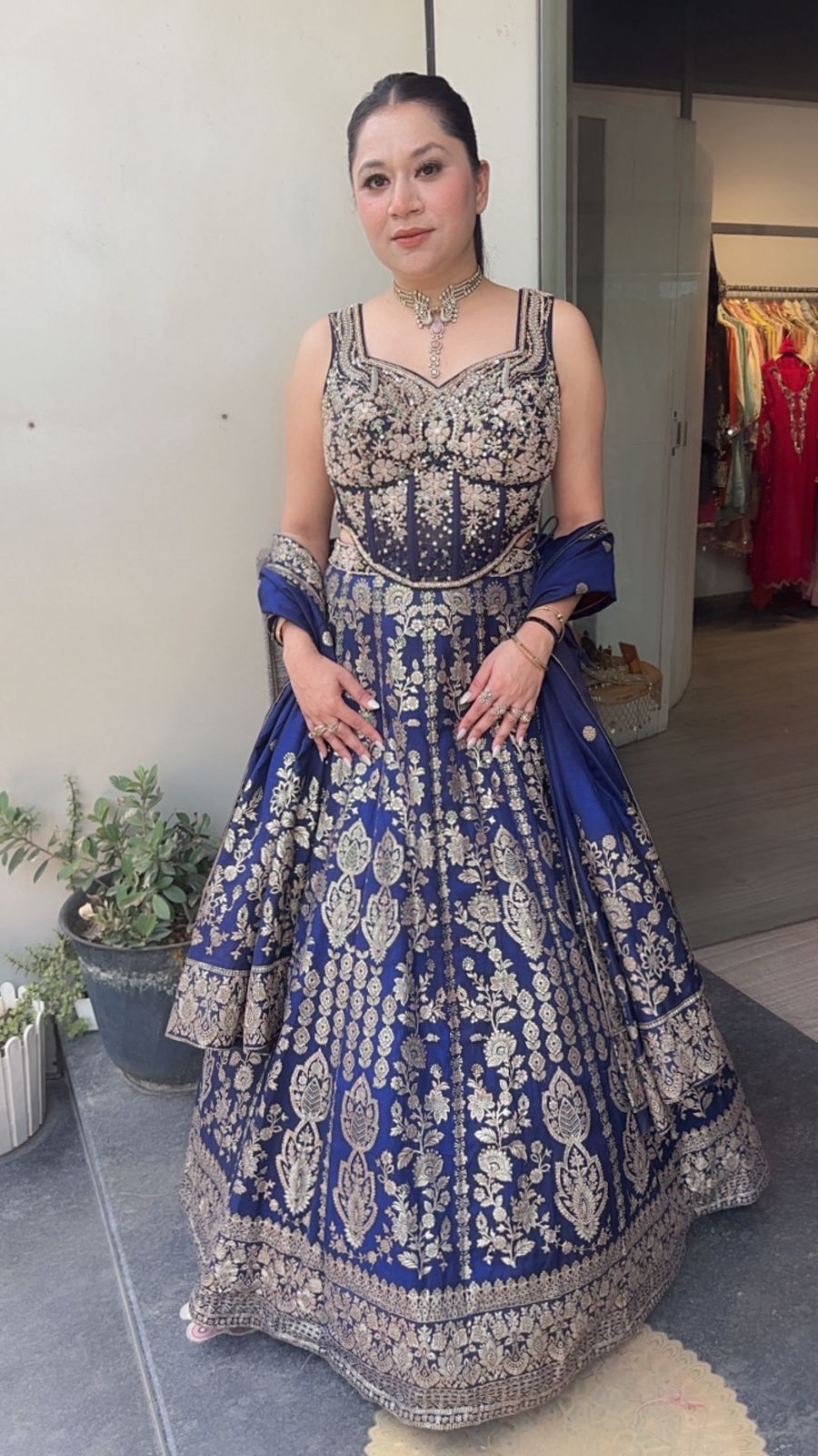 Jodha Navy Blue Banarasi Designer  Lengha