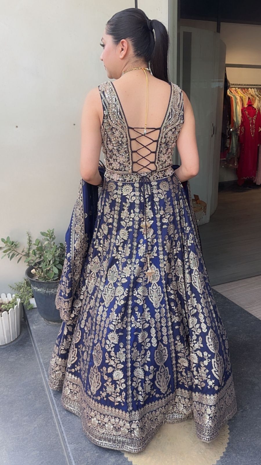 Jodha Navy Blue Banarasi Designer  Lengha