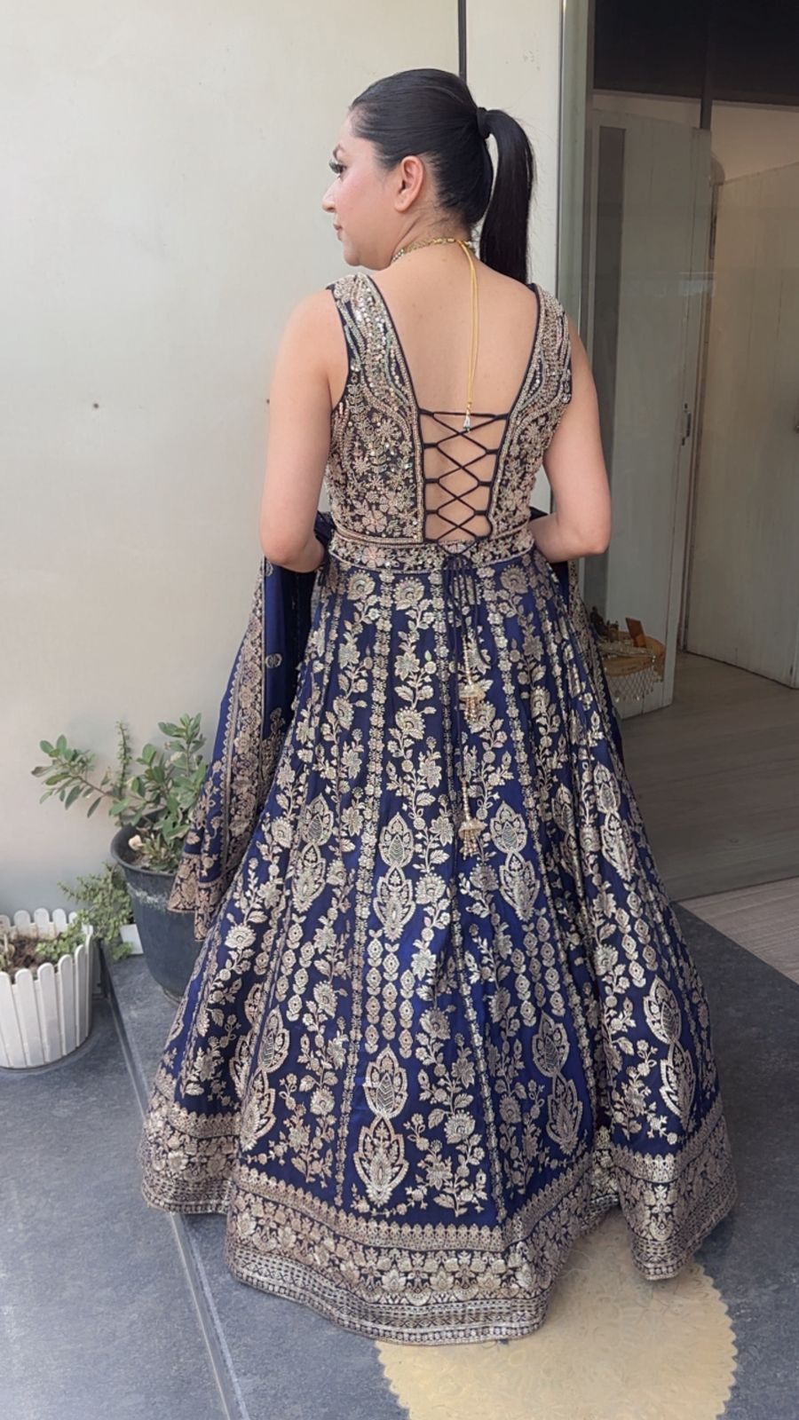 Jodha Navy Blue Banarasi Designer  Lengha