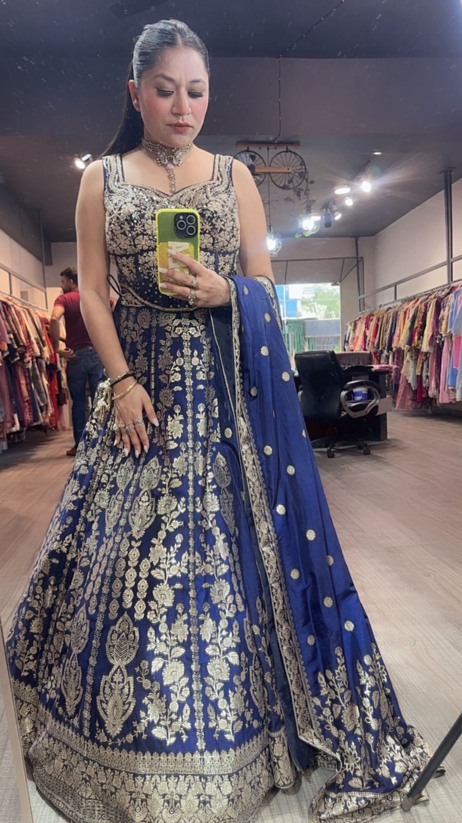Jodha Navy Blue Banarasi Designer  Lengha