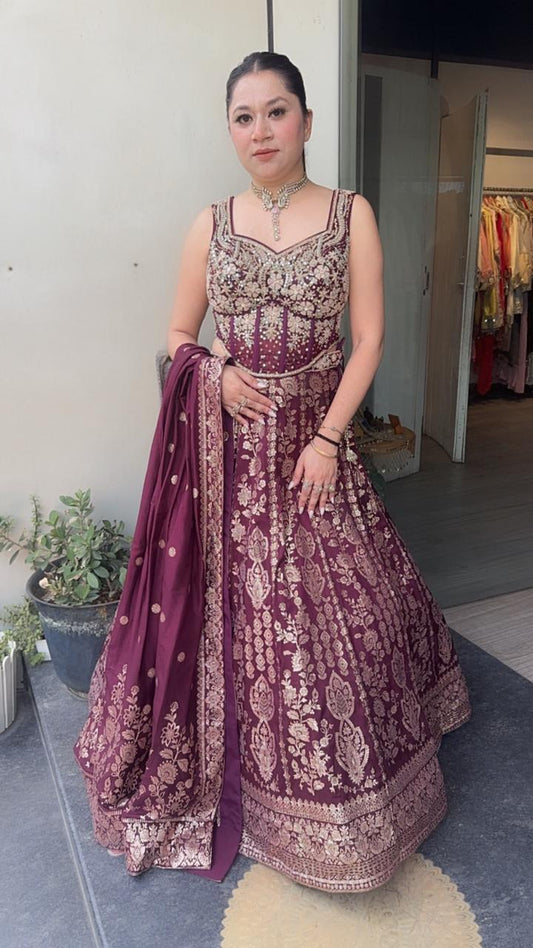 Jodha wine Banarasi Designer  Lengha