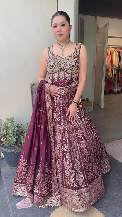 Jodha wine Banarasi Designer  Lengha