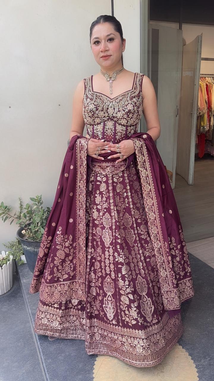 Jodha wine Banarasi Designer  Lengha