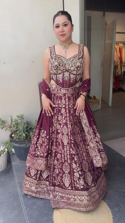 Jodha wine Banarasi Designer  Lengha